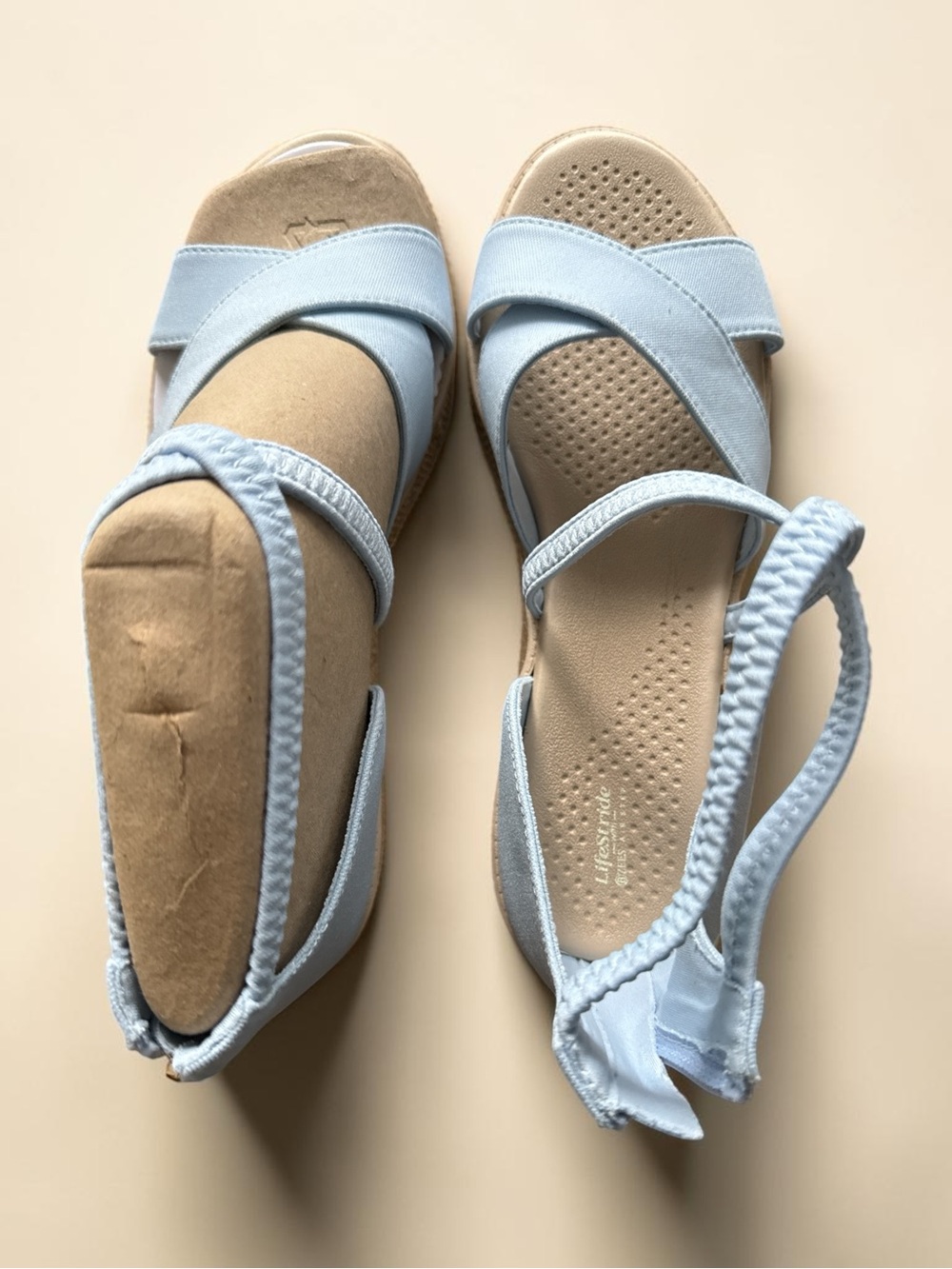 Life Stride Light Blue Cross-Strap Comfort Sandals